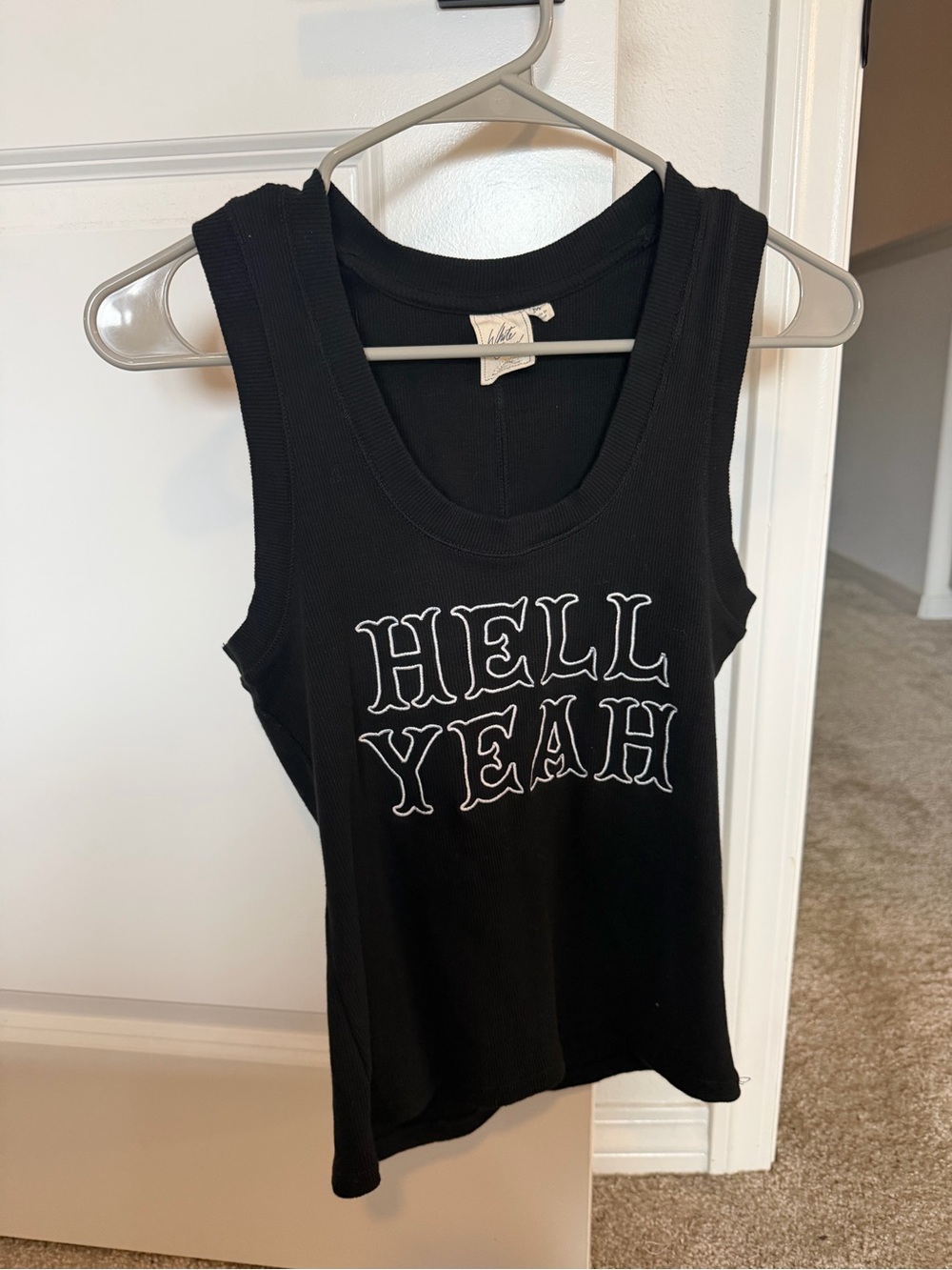 WHIT Black Ribbed Tank Top with White 'HELL YEAH' Graphic